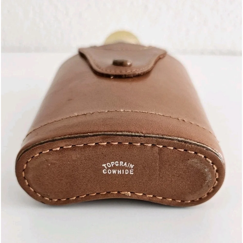 Vintage Flask With Leather Case Retro Classy Whiskey Brandy Topgrain Cowhide